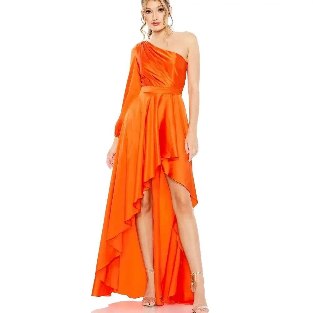 Mac Duggal 49141 Women's SZ 4 One Shoulder High Low Gown Dress Orange NWT